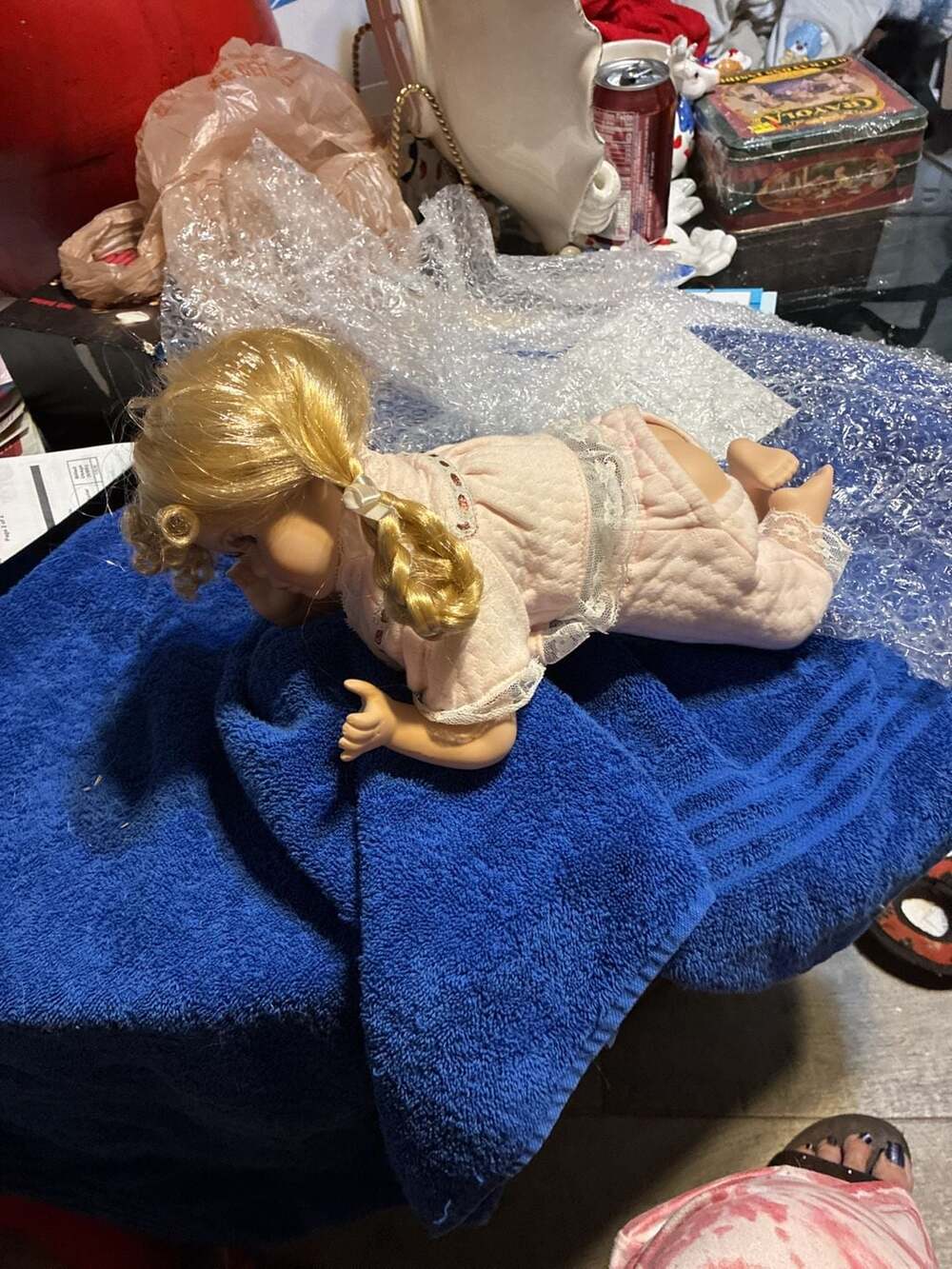 Ashley Belle Porcelain Collector Baby Doll in Quilted Pink Pajamas